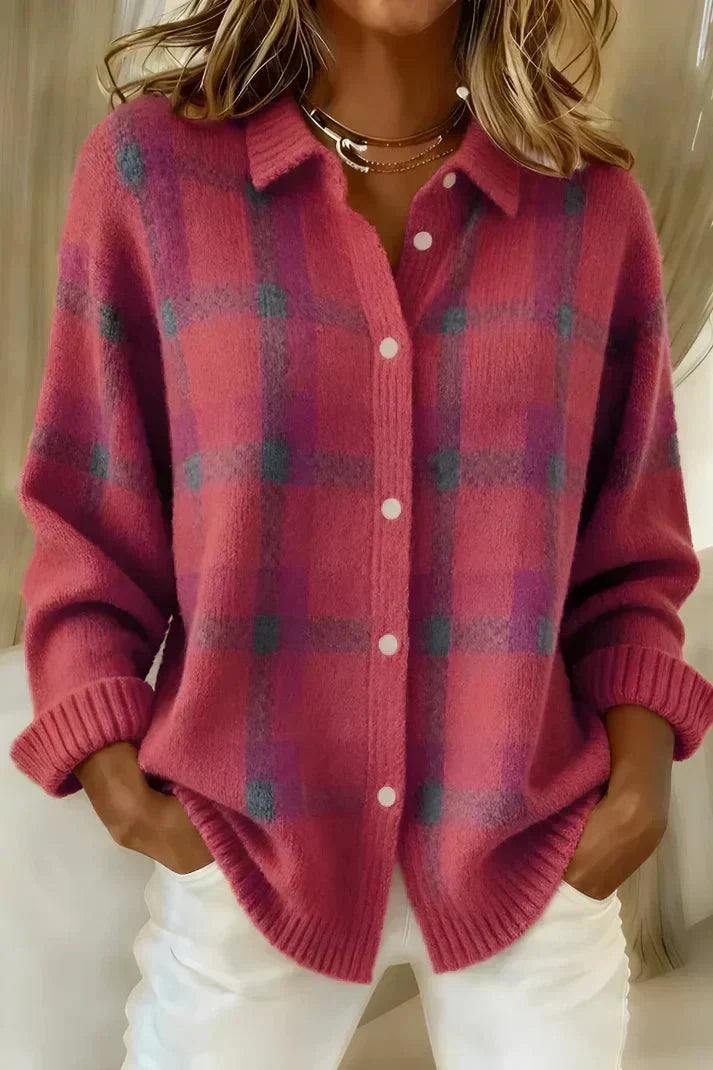 Haley™ | Cardigan en Tricot à Carreaux pour Femmes