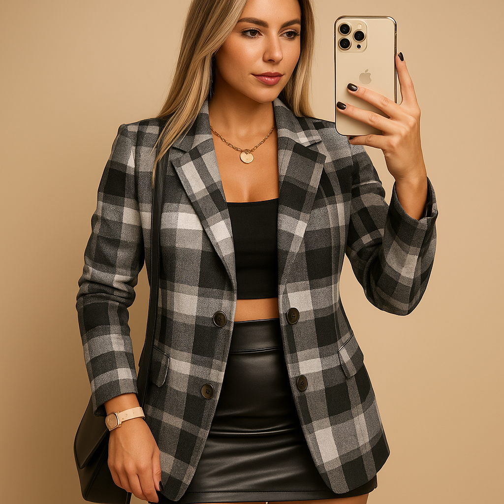 Rive | Manteau Long Rembourré pour Femmes avec Motif à Carreaux