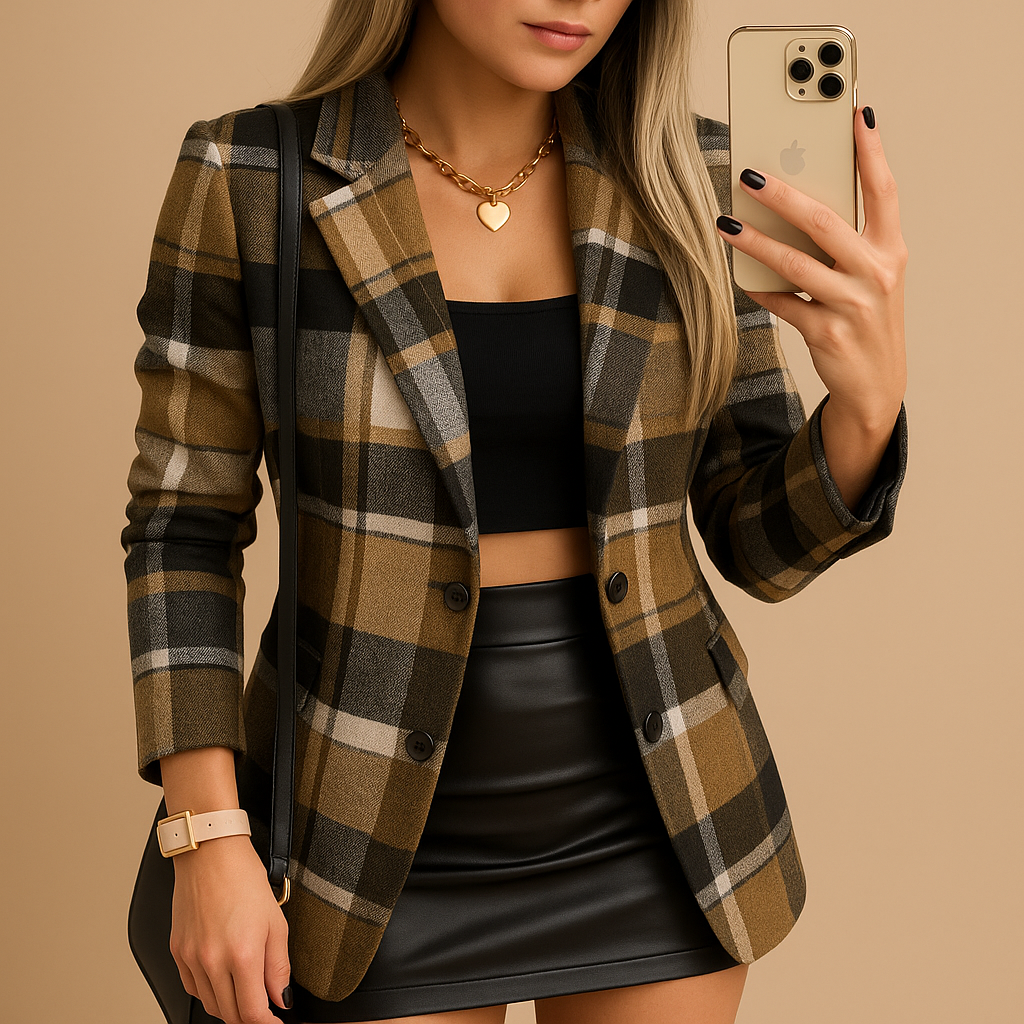 Rive | Manteau Long Rembourré pour Femmes avec Motif à Carreaux
