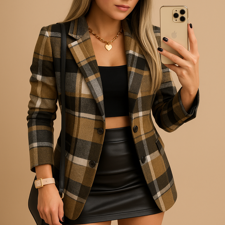 Rive | Manteau Long Rembourré pour Femmes avec Motif à Carreaux