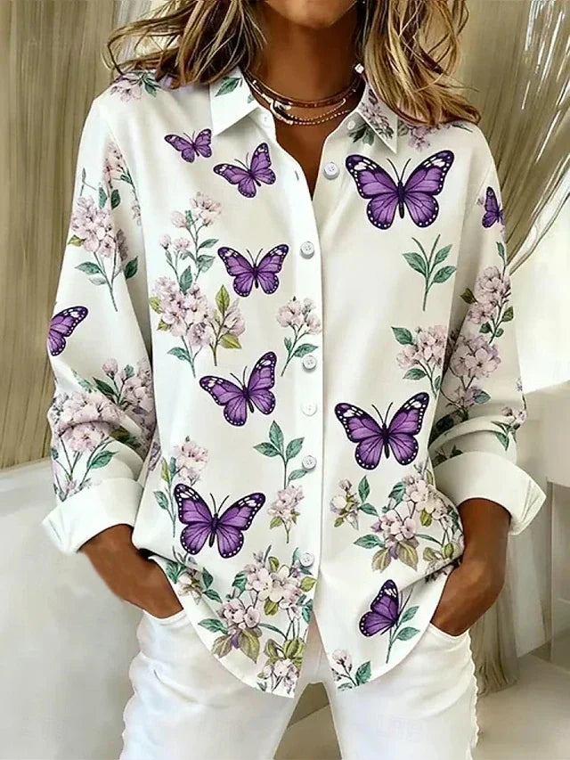 Dahlia™ | Blouse Boutonnée Imprimé Papillon Fantaisiste