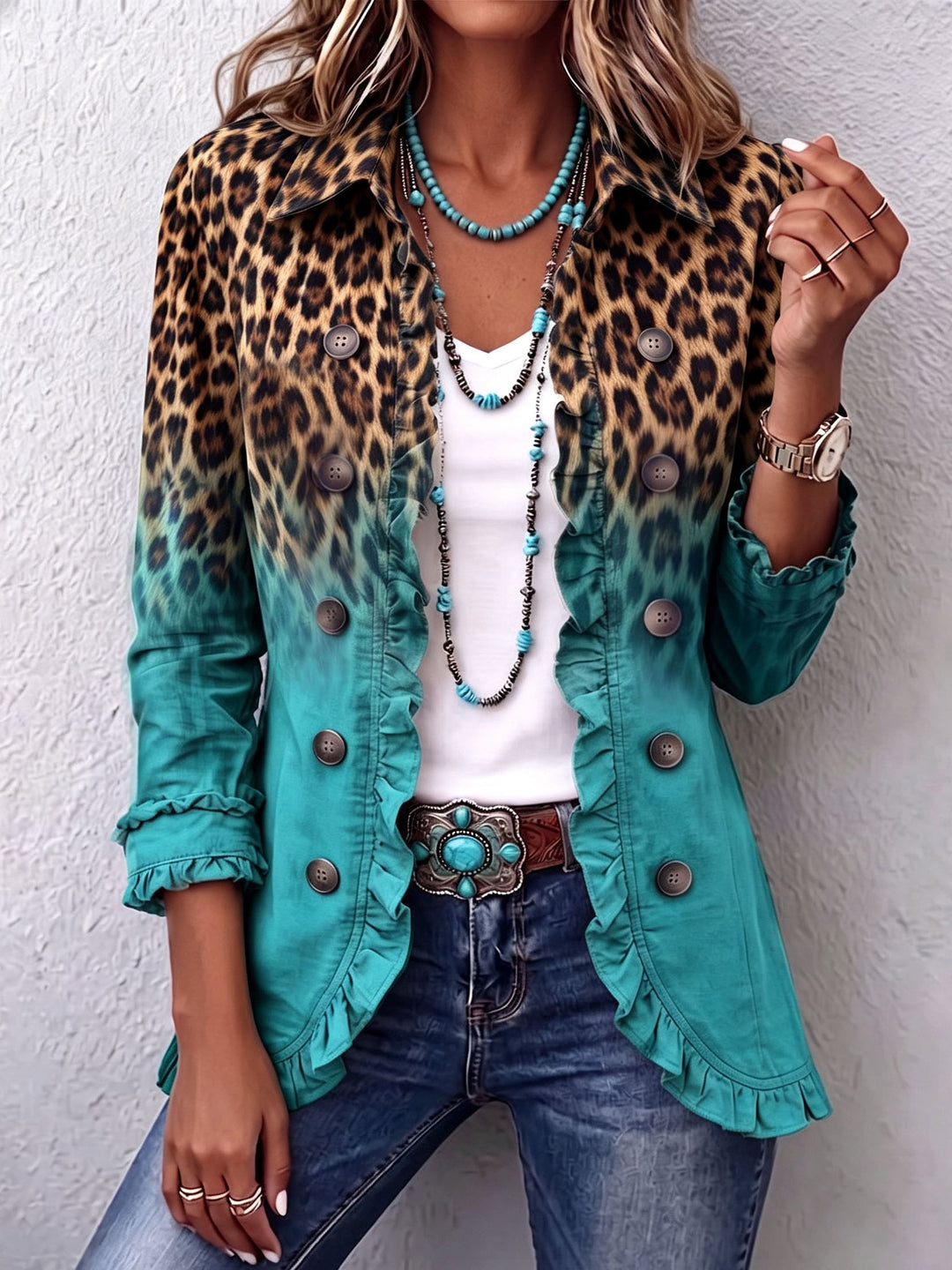 Elspeth | Veste Blazer à Volants Ombre Léopard