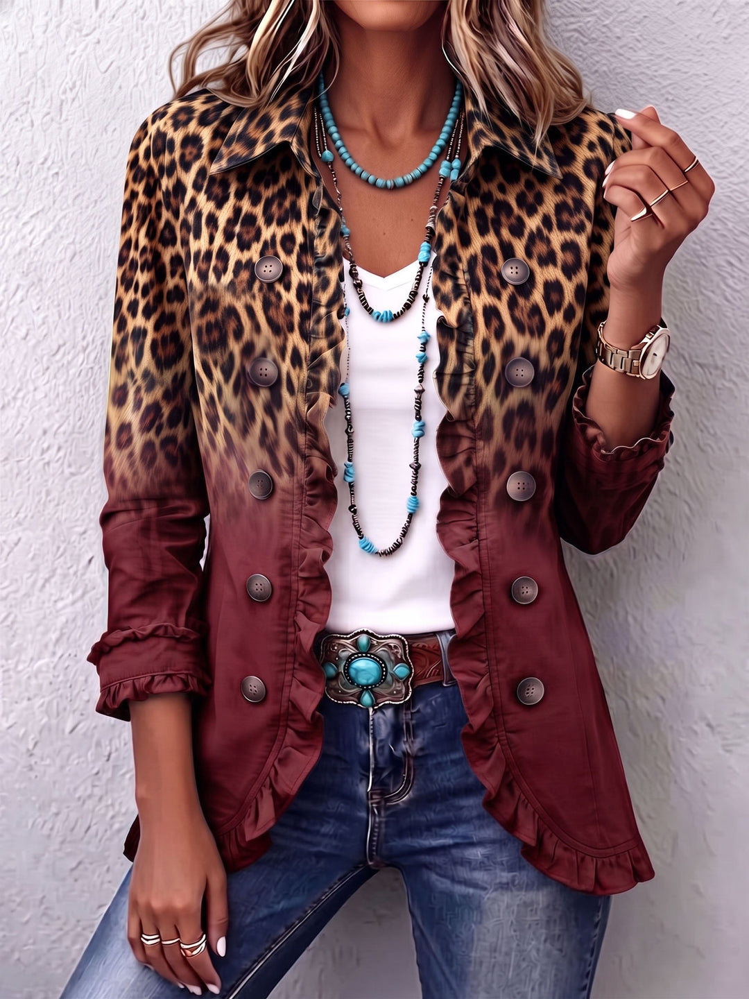 Elspeth | Veste Blazer à Volants Ombre Léopard