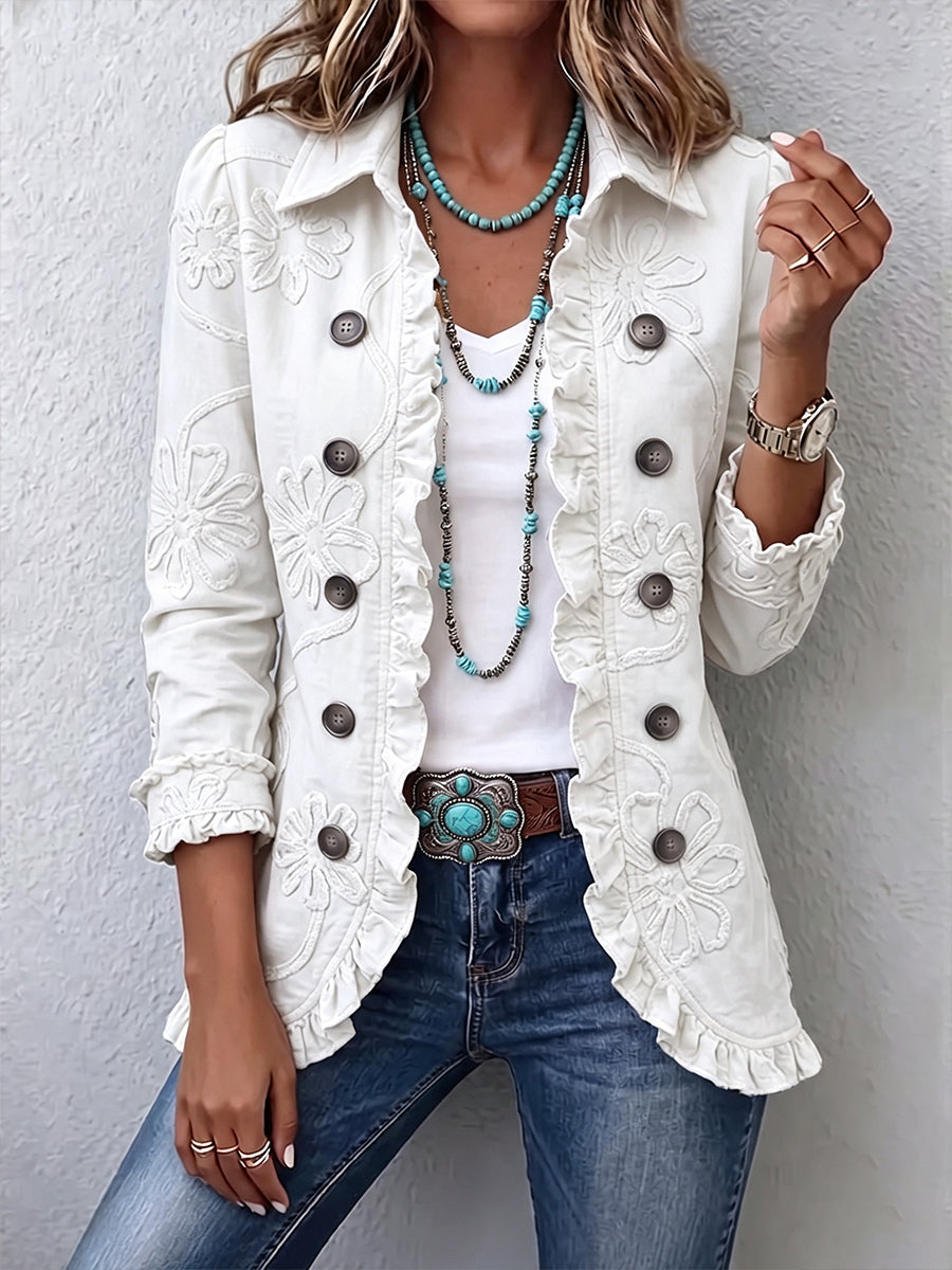 Marisol | Veste utilitaire en ivoire avec broderie florale et volants