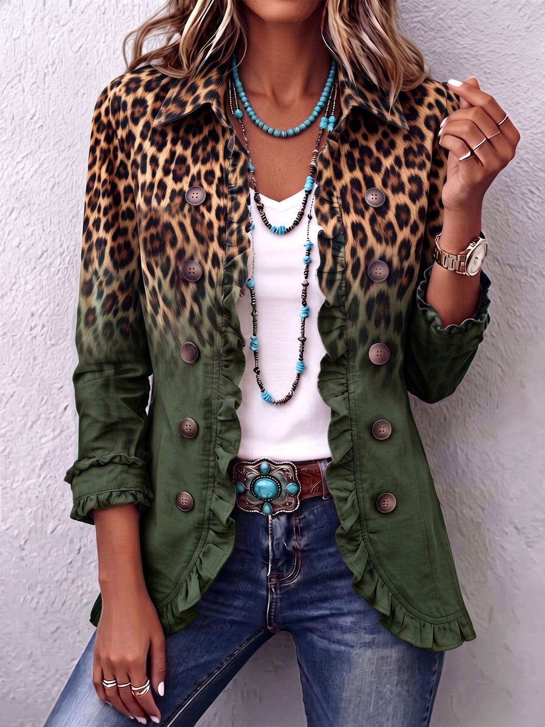 Elspeth | Veste Blazer à Volants Ombre Léopard