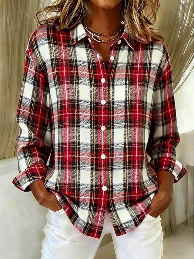 Dulcie™ | Blouse Vintage à Carreaux avec Boutonnage Frontal