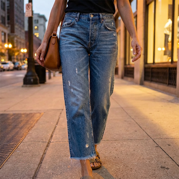 Claire | Jean Femme Coupe Droite Cropped Style Rétro