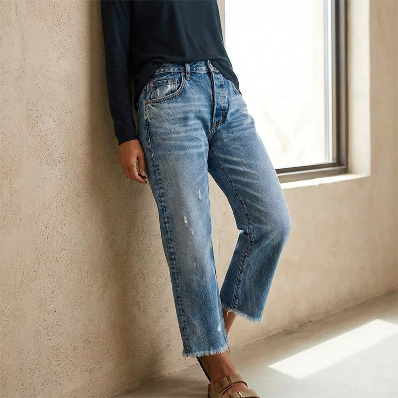 Claire | Jean Femme Coupe Droite Cropped Style Rétro