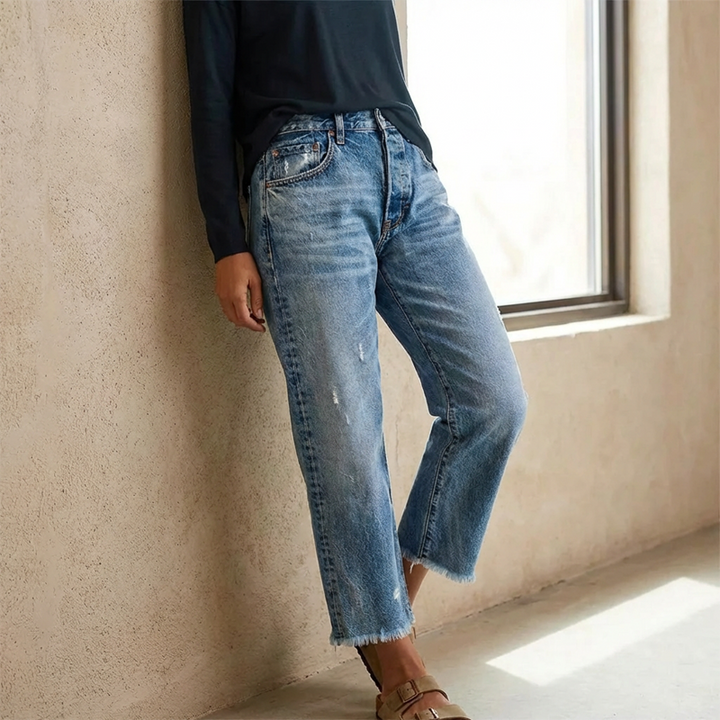 Claire | Jean Femme Coupe Droite Cropped Style Rétro