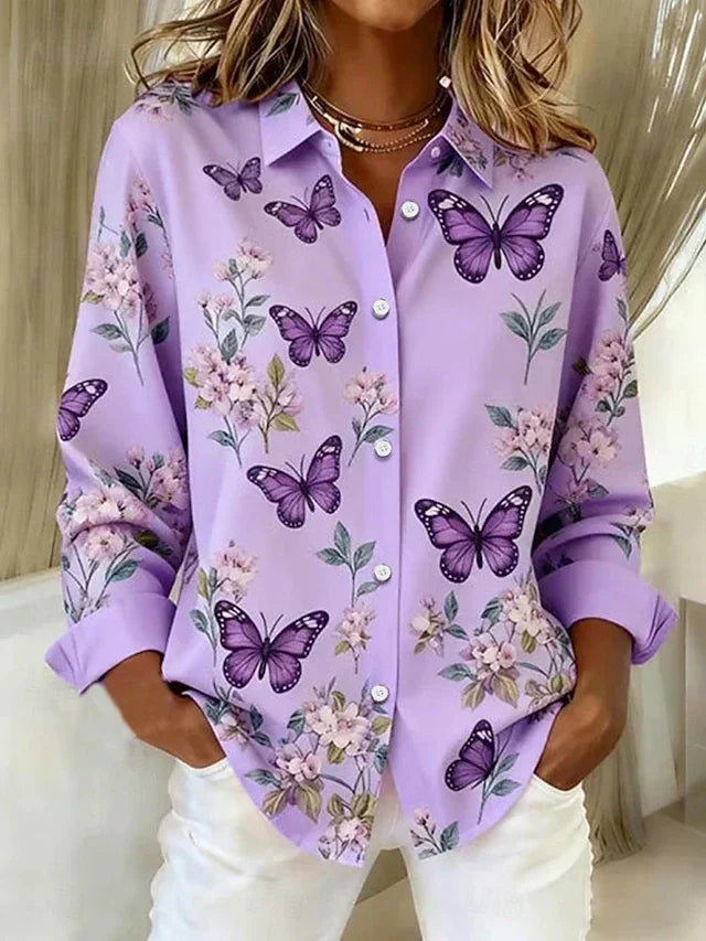 Dahlia™ | Blouse Boutonnée Imprimé Papillon Fantaisiste