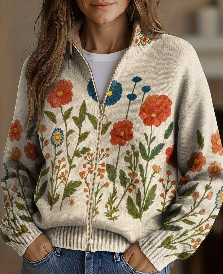 Wrenna™ | Cardigan zippé Prairie de Fleurs Sauvages