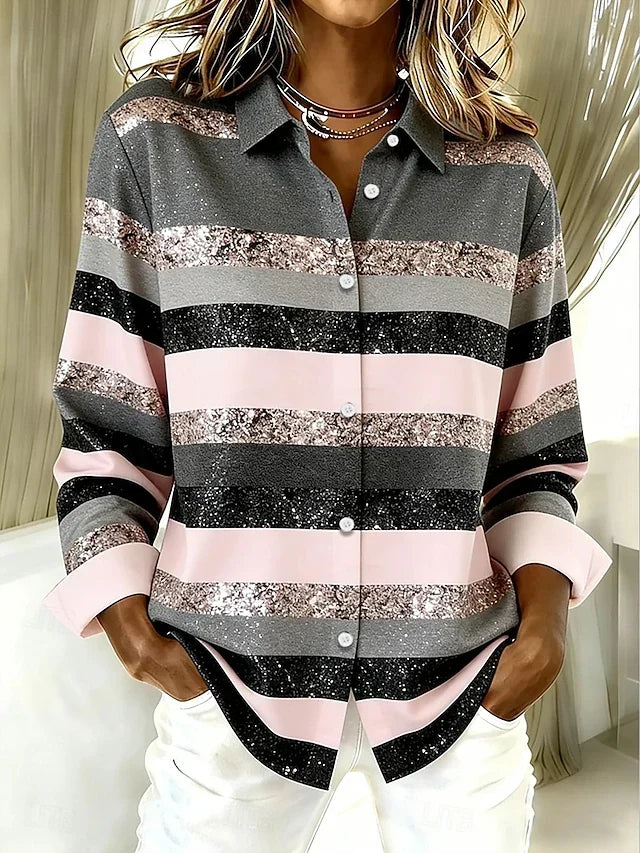 Evancline™ | Blouse Boutonnée à Rayures Horizontales Décontractée